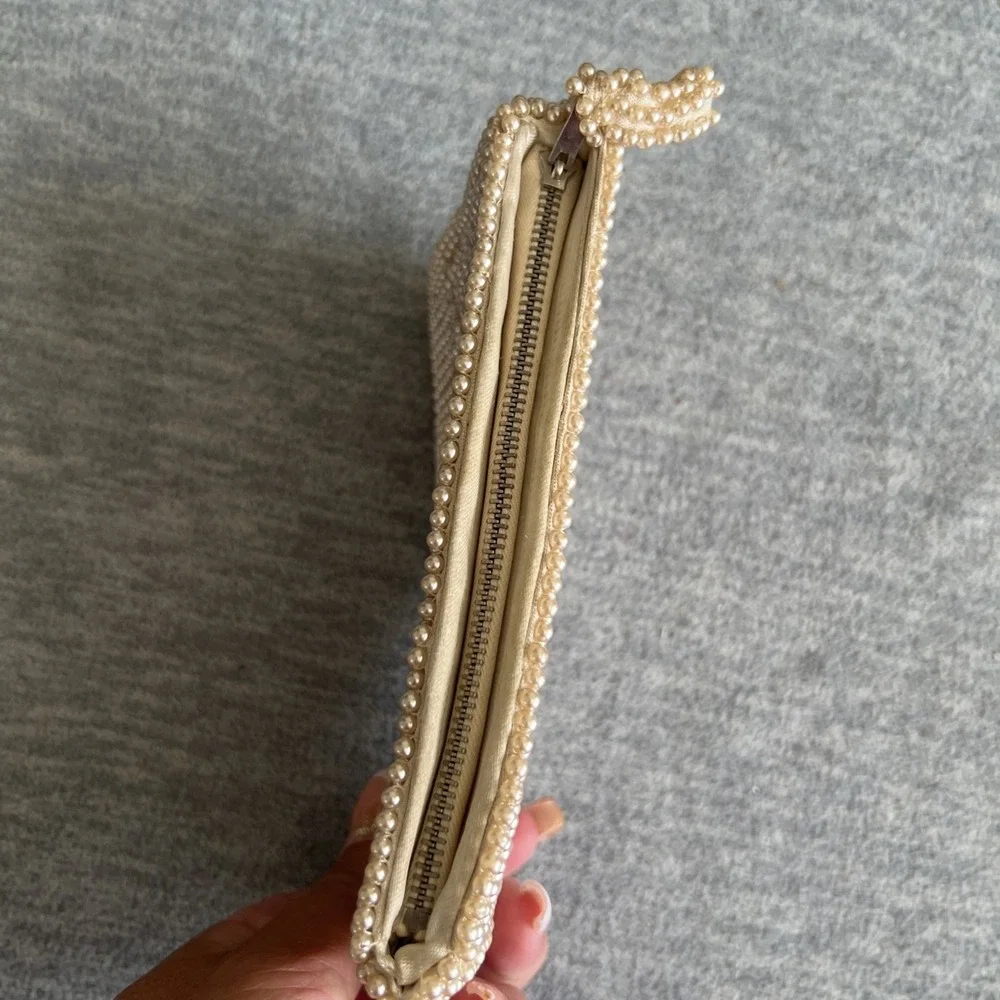 Beaded Coin Purse Small Zipper Bag Vintage Style Pearl Design Made In Japan EUC